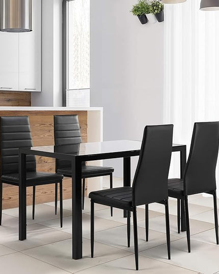 NicBex Small Dining Table Set for 4 Kitchen Table Set 5 Pieces Dining Table Set Kitchen Room Tempered Glass Dining Table with 4 Faux Leather Chairs for Small Space, Black - LeafyLoom