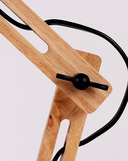 FIRVRE Swing Arm Desk Lamp, Retro Desk Lamp with Adjustable Goose Neck, Architect Wooden Desk Lamp for Bedroom Study Home Office - LeafyLoom