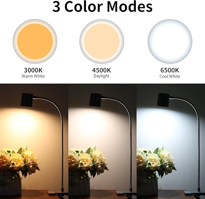 Dott Arts Desk Lamp,USB Clip On Light with 3 Color Modes,LED 10 Levels Brightness Reading Lamp, 360°Gooseneck Book Light,Eye-Care Reading Light for Home Office,Headboards Grey - LeafyLoom