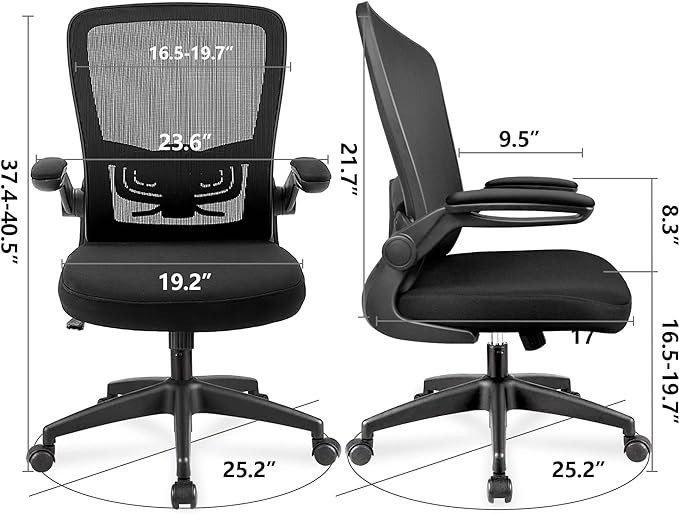 FelixKing Office Chair, Home Desk Chair with Lumbar Support Adjustable Height and Swivel Gaming Computer Chair with Flip up Armrests for Meeting Room (Black) - LeafyLoom