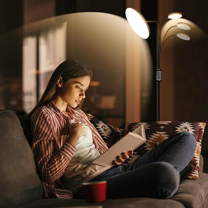Dungoo 59" LED Floor Lamp with Table, End Table with Adjustable Reading Light, Side Table with USB & Type-C Ports and 2 Outlets, Narrow End Table with Lamp Attached for Living Room Bedroom - LeafyLoom