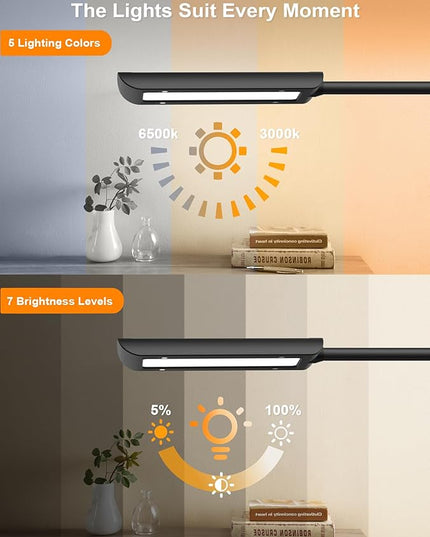 LED Desk Lamp with USB Charging Port, 5 Lighting Modes & 7 Brightness Dimmable Table Lamp, Flexible Gooseneck Lamp, Eye-Caring Reading Light with Memory Function - LeafyLoom