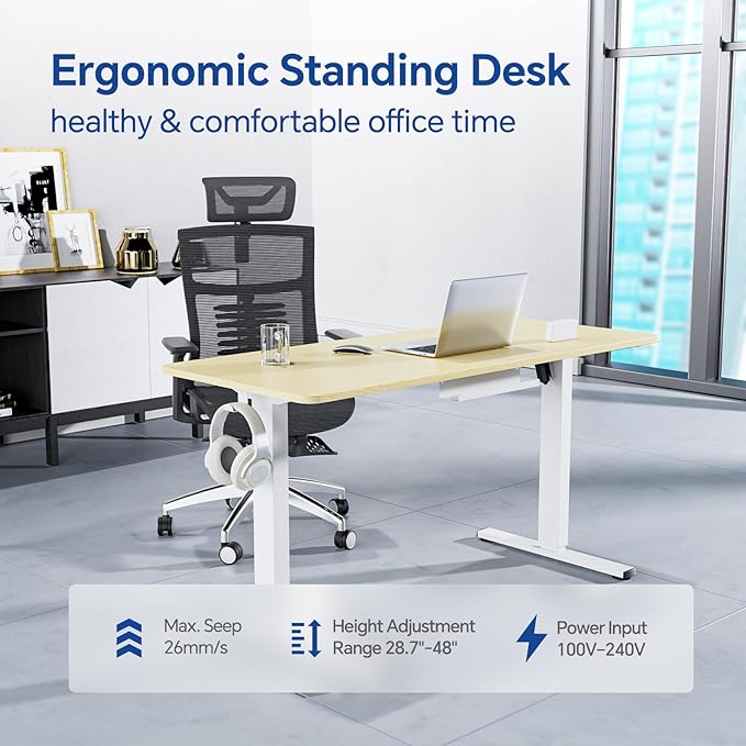 Standing Desk, Height Adjustable Desks with Powerful Motor and Cable Management,electric Sit Stand Desk with Hight Preset Design for Home Office Use 55x24 in Maple - LeafyLoom