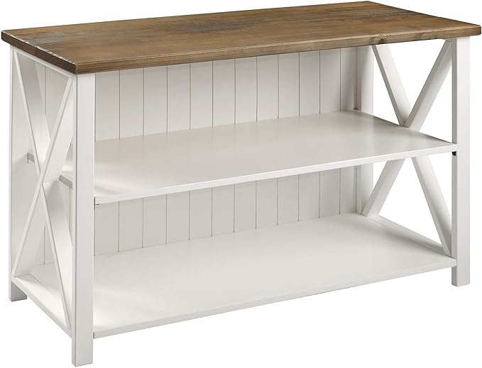 Walker Edison 2 Tier Modern Farmhouse Wood Bookcase Bookshelf Storage Home Office Storage Cabinet, 52 Inch, White - LeafyLoom