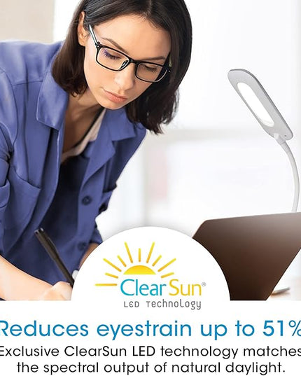 OttLite Flexible Soft Touch LED Clip Lamp with ClearSun LED Technology - Sturdy Clip Light is Dimmable & Flexible - Travel-Friendly & Portable Reading Lamp for Home, Desks, Tables, & Bookshelves - LeafyLoom