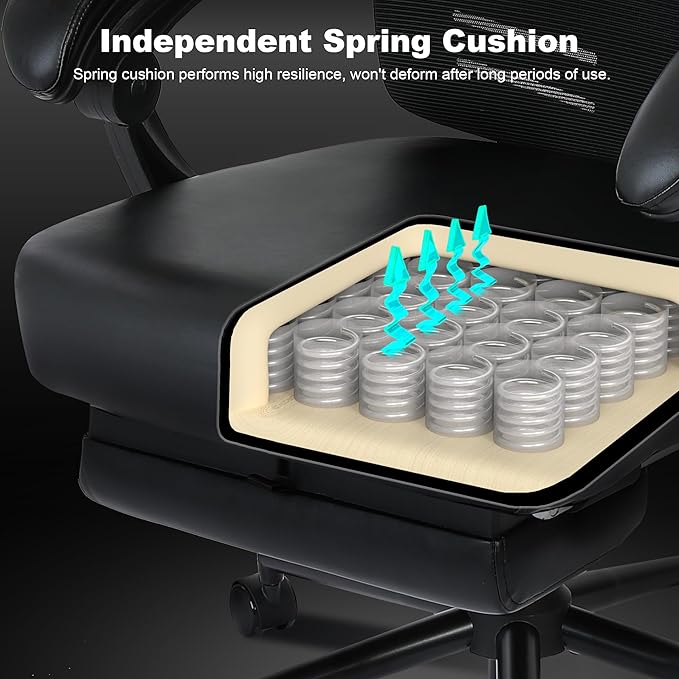Vonesse Ergonomic Office Chair with Headrest Computer Mesh Office Chair with Footrest Big and Tall Office Chair Adjustable Swivel Rolling High Back Reclining Home Office Desk Chair Black - LeafyLoom