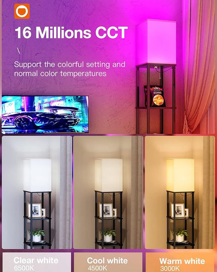 addlon Floor Lamp with Shelves with LED Smart RGB Bulb, 5-Tier Modern Shelf Display for Living Room, Bedroom and Office - Black - LeafyLoom