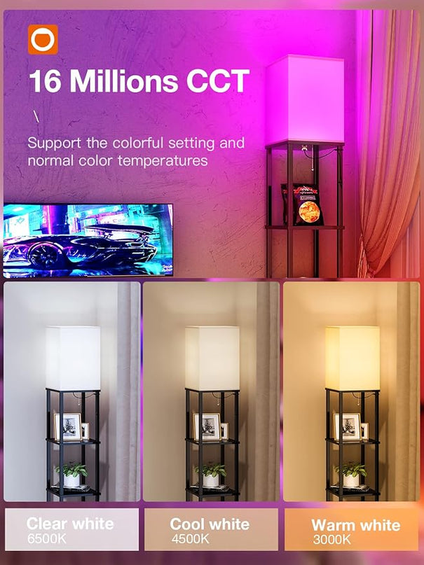 addlon Floor Lamp with Shelves with LED Smart RGB Bulb, 5-Tier Modern Shelf Display for Living Room, Bedroom and Office - Black - LeafyLoom