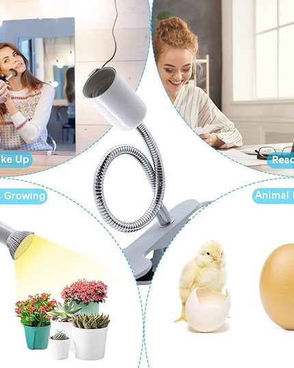 Desk Clip Lamp Holder,Clamp Clip on Light, E26/E27 Book Clamp Light Fixture,Clip Laptop Lamp 360° Flexible Grow Light Holder White 1pc - LeafyLoom