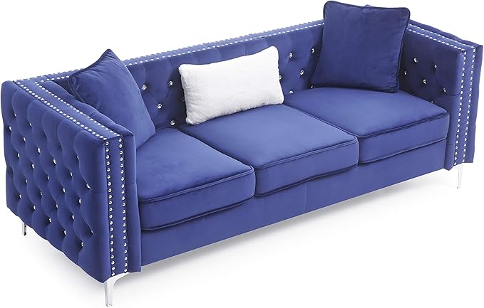 Glory Furniture Paige Sofa, Blue. Living Room Furniture, 30" H x 86" W x 34" D - LeafyLoom