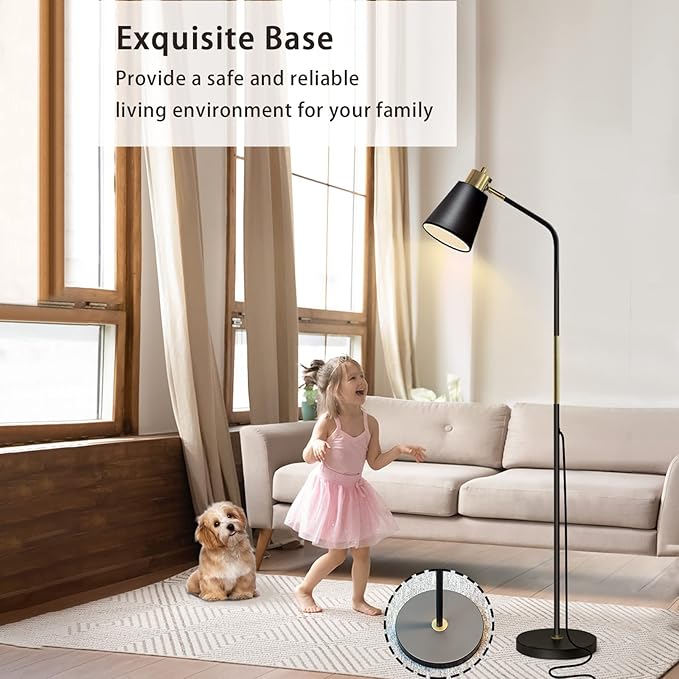 Floor Lamp, Industrial Floor Lamps for Living Rooms Rustic Farmhouse Reading Standing Floor Lamp Adjustable Metal Heads Indoor Task Lighting for Living Room Bedroom Office Home Décor (Black) - LeafyLoom