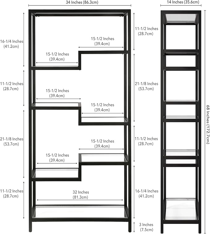 Henn&Hart 68" Tall Rectangular Bookcase in Blackened Bronze, for Home Office, Living Room - LeafyLoom
