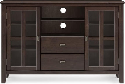 SIMPLIHOME Artisan SOLID WOOD 53 Inch Wide Contemporary Tall TV Media Stand in Dark Chestnut Brown for TVs up to 60 Inches, For the Living Room and Entertainment Center - LeafyLoom