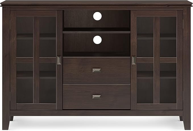 SIMPLIHOME Artisan SOLID WOOD 53 Inch Wide Contemporary Tall TV Media Stand in Dark Chestnut Brown for TVs up to 60 Inches, For the Living Room and Entertainment Center - LeafyLoom