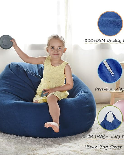 YuppieLife Stuffed Animals Bean Bag Chair Cover Candy-Colored Bean Bag(Just Cover, No Filling)/Large Stuff 'n Sit Organization/Toy Storage Bag/Kids Toys Organizer（27'',Navy blue - LeafyLoom