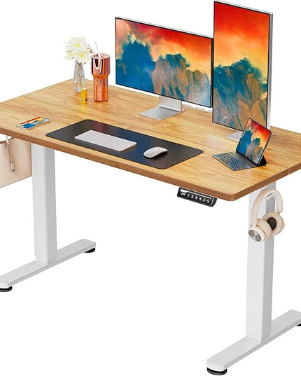 ErGear Height Adjustable Electric Standing Desk, 48 x 24 Inches Sit Stand up Desk, Memory Computer Home Office Desk (Light Vintage Brown) - LeafyLoom