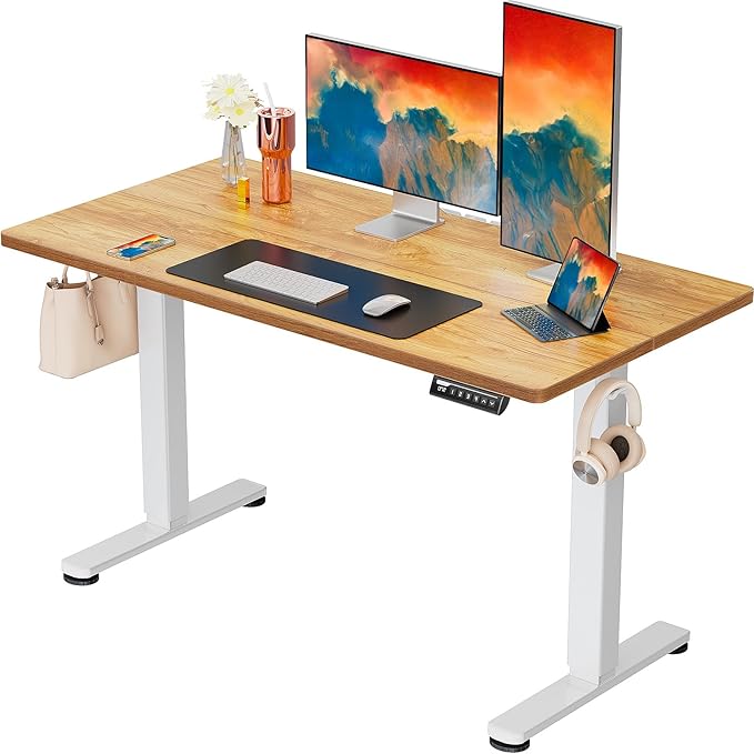 ErGear Height Adjustable Electric Standing Desk, 48 x 24 Inches Sit Stand up Desk, Memory Computer Home Office Desk (Light Vintage Brown) - LeafyLoom