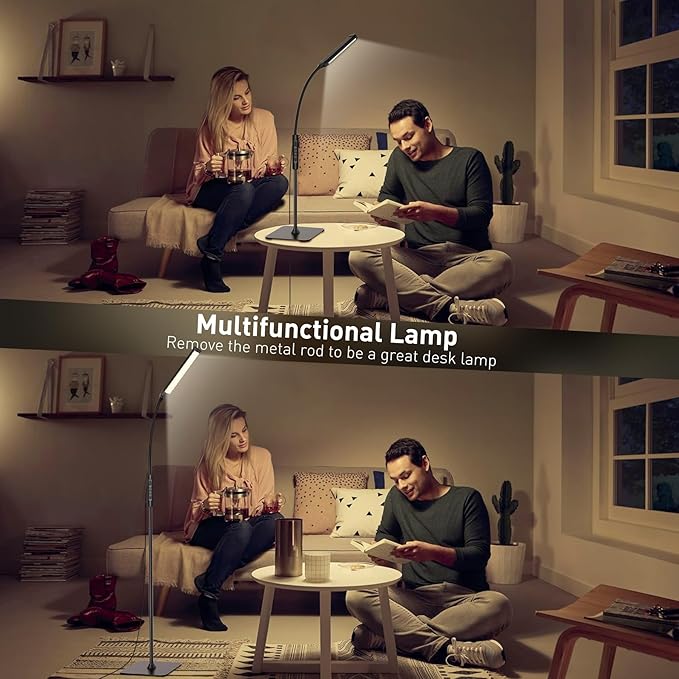 LED Floor Lamp, Bright Floor Lamps for Living Room, Dimmable 3 Color Modes 3000K-6000K & 10 Brightness Standing Lamp, Gooseneck Reading Lamp with Remote Button & Touch Control for Bedroom - LeafyLoom