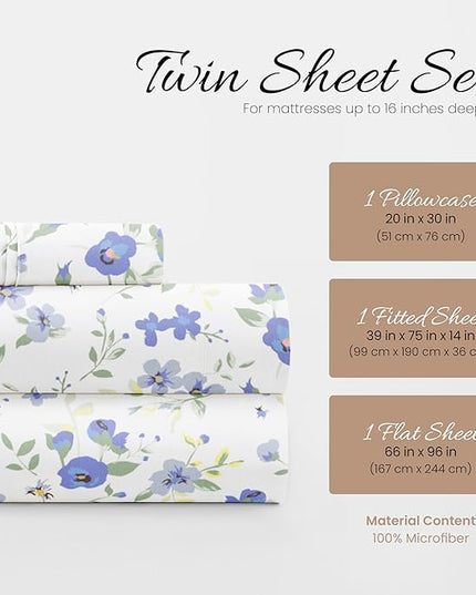 Linen Market 3 Piece Twin Sheets (Light Blue Floral) - Sleep Better Than Ever with These Ultra-Soft & Cooling Bed Sheets for Your Twin Size Bed - Deep Pocket Fits 16" Mattress - LeafyLoom