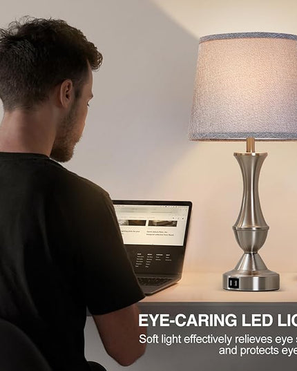 Luvkczc Table Lamps for Bedrooms Set of 2, Touch Nightstand Lamps, Bedside Lamps with USB C+A Charging Ports,3 Way Dimmable Nightstand Lamps for Living Room, Dorm, Home Office - LeafyLoom