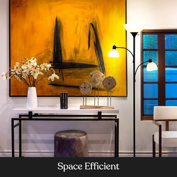 Brightech Sky Dome Double LED Floor lamp, Torchiere Super Bright Floor Lamp with 2 Reading Lamps for Living Rooms & Offices - Dimmable Tall Standing Lamp for Bedroom Reading - Tall Black Pole - LeafyLoom