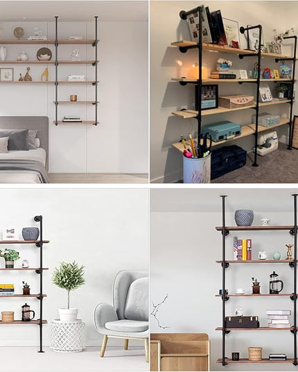 Pynsseu Industrial Iron Pipe Shelf Wall Mount, Farmhouse DIY Open Bookshelf, Pipe Shelves for Kitchen Bathroom, bookcases Living Room Storage, 2Pack of 5 Tier - LeafyLoom