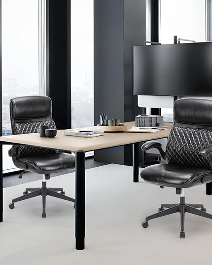 Executive Home Office Chair, Ergonomic Computer Desk Chair with Padded Flip-up Armrests, Adjustable Height, Swivel Rolling Work Study Chair for Home Office Conference Room-Black - LeafyLoom