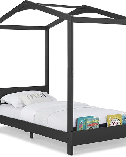 Delta Children Poppy House Wood Twin Bed, Platform Bed - No Box Spring Needed, Midnight Grey - LeafyLoom