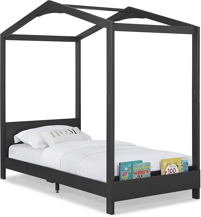 Delta Children Poppy House Wood Twin Bed, Platform Bed - No Box Spring Needed, Midnight Grey - LeafyLoom