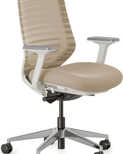 Branch Ergonomic Chair - A Versatile Desk Chair with Adjustable Lumbar Support, Breathable Mesh Backrest, and Smooth Wheels - Experience Optimal Comfort and Support - Sand - White - LeafyLoom