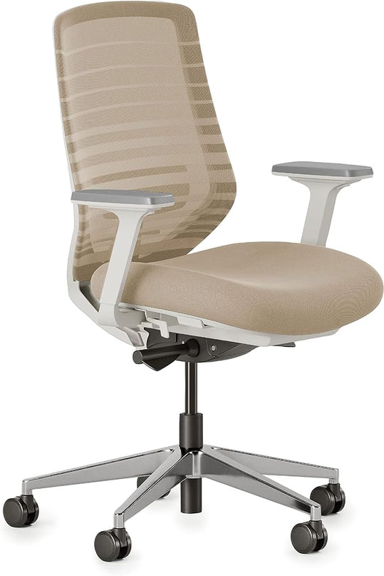 Branch Ergonomic Chair - A Versatile Desk Chair with Adjustable Lumbar Support, Breathable Mesh Backrest, and Smooth Wheels - Experience Optimal Comfort and Support - Sand - White - LeafyLoom