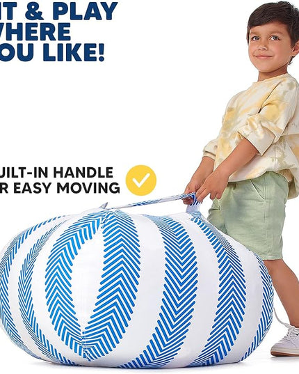 5 STARS UNITED Stuffed Animal Storage Bean Bag – Toy Storage Organizer and Bean Bag Chair for Kids Holds up to 90+ Plush Toys – Cotton Canvas Bags Cover for Boys and Girls Ages 4-11, Blue Stripes - LeafyLoom