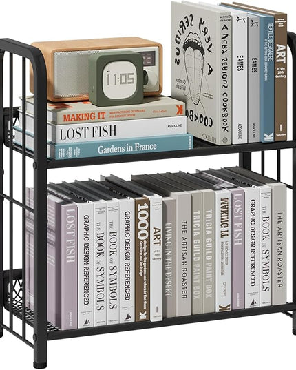 Bookshelf Storage Shelf Bookcase Freestanding Storage Stand Book Organizer for Living Room, Bedroom, Kitchen, Rust Resistance,Easy Assembly Multi-Functional Organizer (2 Tiers Black) - LeafyLoom