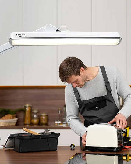 LED Architect Desk Lamp with Clamp, Metal Swing Arm 2000 Lumens Dimming Office Table Lamp for Task Work Drafting Reading Desktop, 234PCS Bright LEDs, 24W, 5 Color Temperatures Workbench Lamp - LeafyLoom