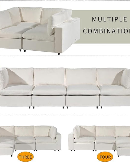 Free Combination Convertible Modular Sectional Sofa, 4 Seater Upholstered Sleeper Corner Couch with USB Charge Ports & Wireless Charging & Speaker,Deep-Seat Sofabed for Living Room Office - LeafyLoom