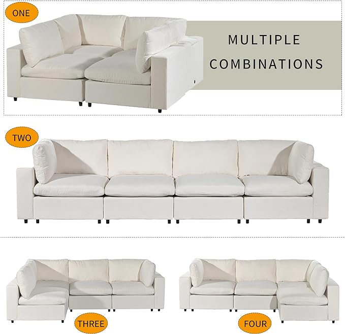 Free Combination Convertible Modular Sectional Sofa, 4 Seater Upholstered Sleeper Corner Couch with USB Charge Ports & Wireless Charging & Speaker,Deep-Seat Sofabed for Living Room Office - LeafyLoom