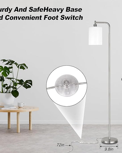 QiMH Floor Lamps for Living Room, Modern LED Standing Reading Light for Bedroom with Glass Shade, Tall Industrial 3 Colors Dimmable Pole Lamp with Foot Control for Home Office Corner Decor (Silver) - LeafyLoom