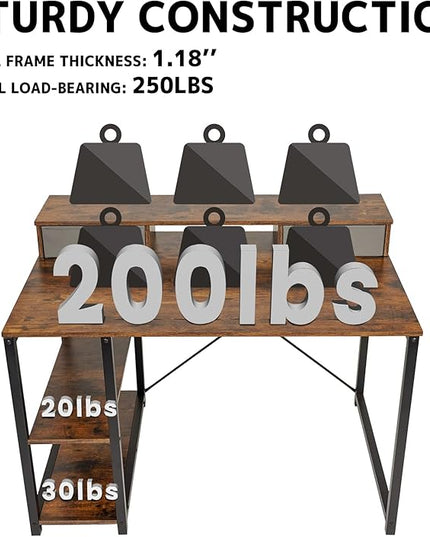TOPSKY 47”x 31.5” Computer Desk with Drawers, Monitor Stand, Storage Shelf, 3-Port Charging Station (BLACK) - LeafyLoom