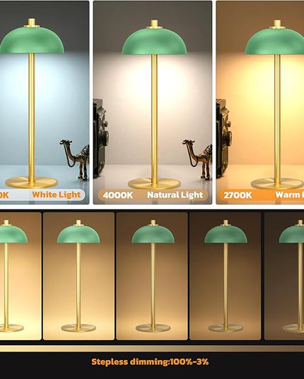 2 Pack Cordless Table Lamp, 5000mAh Portable Rechargeable Table Lamp, 3 Color Modes Stepless Dimming Table Light with Memory Function, for Dinner, Patio, Home, Restaurant.(Green) - LeafyLoom