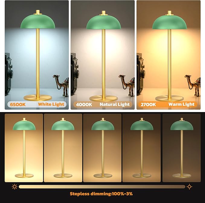 2 Pack Cordless Table Lamp, 5000mAh Portable Rechargeable Table Lamp, 3 Color Modes Stepless Dimming Table Light with Memory Function, for Dinner, Patio, Home, Restaurant.(Green) - LeafyLoom