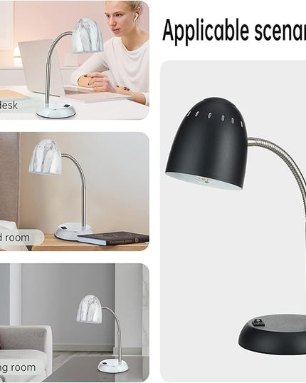 Eye-Caring Table Lamp of Simple Designs Home E26 Led Screw Basic Metal Desk Lamp with Flexible Gooseneck Hose Neck Study Lamp for Bedroom Office Living Room Convenient On/Off Switch(Black) - LeafyLoom