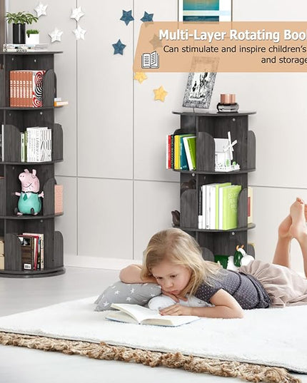 Rotating Bookshelf, Rotating Bookshelf Tower for Small Space, 360 Display 4 Tier Floor Standing Storage Rack, Wood Narrow Book Shelf for Bedroom, Living Room - LeafyLoom