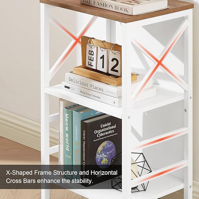 Bookcase, Industrial Small Bookshelf,3-Tier Bookcase Storage Organizer, Small Book Shelf for Small Spaces, Living Room, Bedroom and Home Office, White&Brown - LeafyLoom