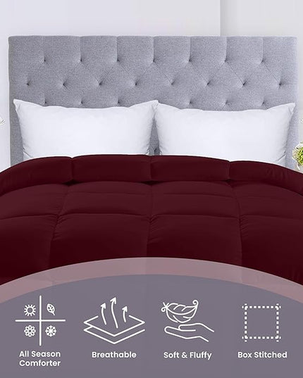 Utopia Bedding All Season 250 GSM Comforter - Plush Siliconized Fiberfill Comforters - Box Stitched (Burgundy, Queen) - LeafyLoom