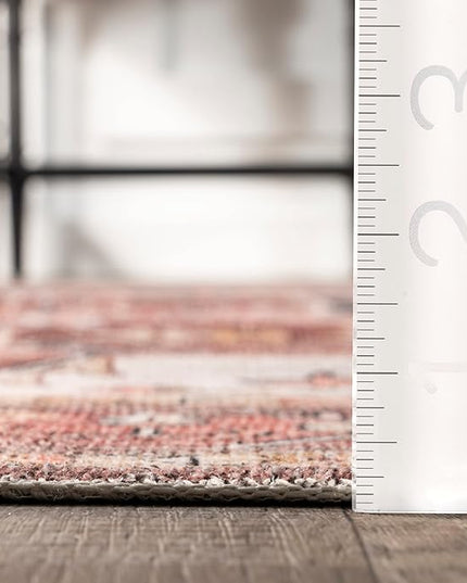 nuLOOM Emmy Faded Persian Machine Washable Ultra Thin Area Rug, 4' x 6', Red - LeafyLoom