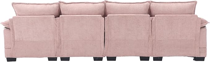 6 Seater Overstuffed Modular Sectional Sofa Cloud Couch with Double Chaise Lounge, U Shaped Chenille Upholstered Leisure Sofa&Couches with Memory Foam and Waist Pillows for Living Room Office - LeafyLoom