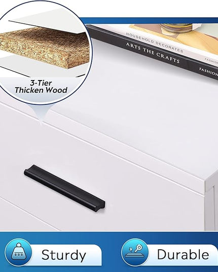 DEVAISE 3 Drawer File Cabinet for Home Office, Wood Under Desk Filing Cabinet, Rolling Printer Stand with Wheels, White - LeafyLoom