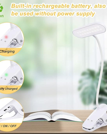 Clip on Light Reading Lights, 36 LED USB Desk Lamp with 5 Color 5 Brightness, Eye Protection Book Clamp Light, Perfect for Video Conference Lighting, Desk, Bed Headboard and Computers (White) - LeafyLoom