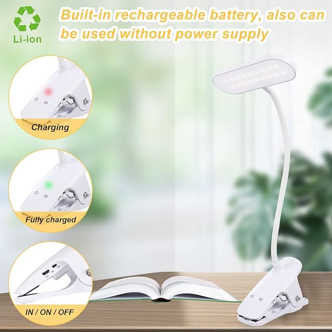 Clip on Light Reading Lights, 36 LED USB Desk Lamp with 5 Color 5 Brightness, Eye Protection Book Clamp Light, Perfect for Video Conference Lighting, Desk, Bed Headboard and Computers (White) - LeafyLoom