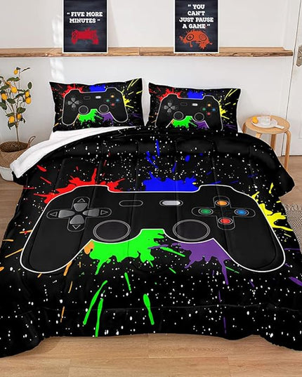 Gaming Comforter for Boys Teen,Game Contoller Bedding Set for Boys Kids,Down Alternative Comforter for All Season,Gamer Home Decor for Boys Comforter Set (Comforter-Game27, Full) - LeafyLoom
